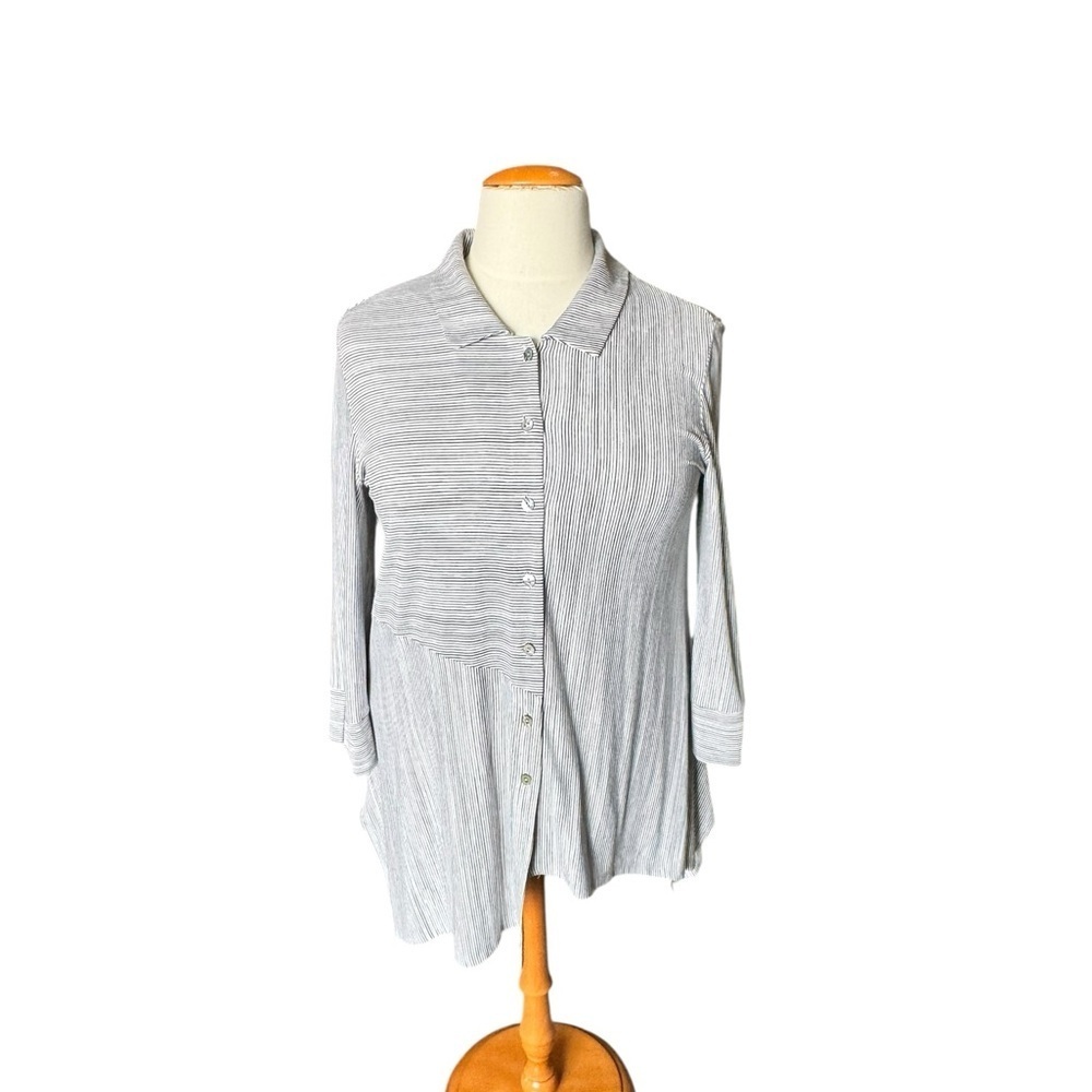 Joseph Ribkoff Asymmetrical Stripe Button Up Tunic Top Size 16 Q45
